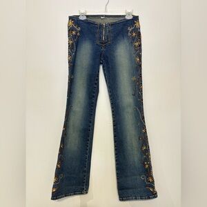 Z Cavaricci Jeans Womens 5 Blue Embroidered Floral Bootcut Denim Boho Y2K